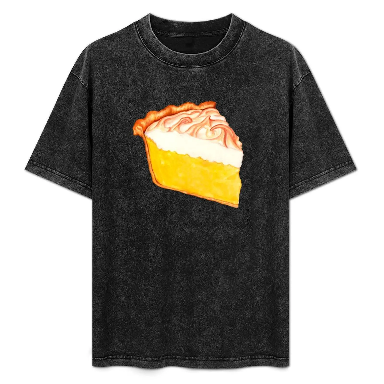 Camiseta con estampado de pastel de merengue y limón, básica, con cuello redondo y manga corta