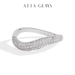 ATTAGEMS Sparkling Full D Color Moissanite Ring for Women VVS1 Lab Diamond Wavy Band S925 Sterling Silver Stackable Wedding Gift