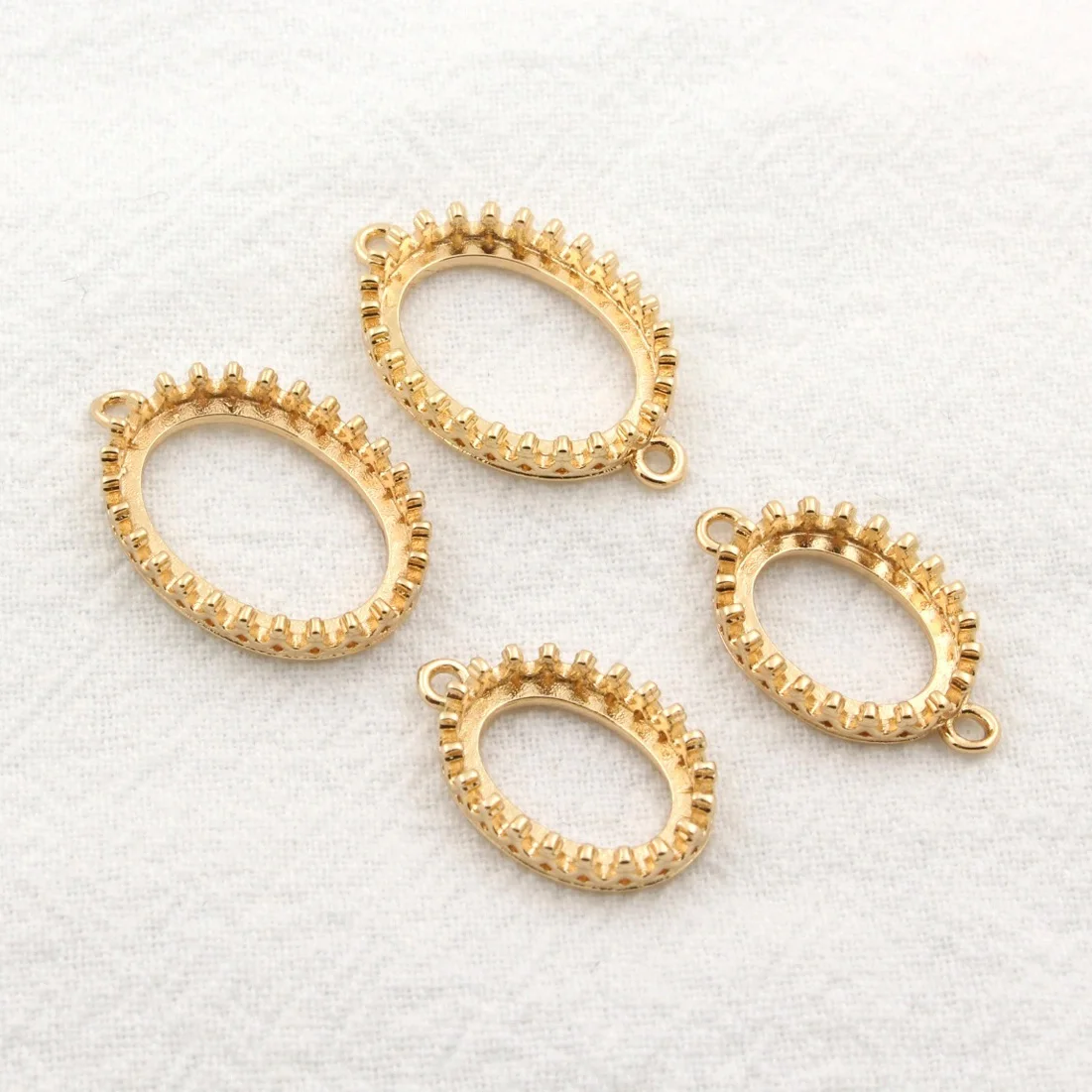 30pcs fit 10x14mm 13x18mm Oval Open Back Pendant Strong Crown Bezel Setting Stone Cabochons Base 2 Loop Connector Findings DIY