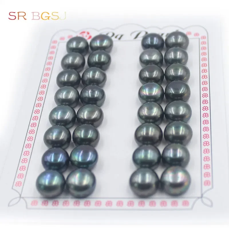 20pcs 4-12mm Black Natural Button Coin Shape Freshwater Pearl Half Drilled Hole Loose diy Earrings Pendant Beads