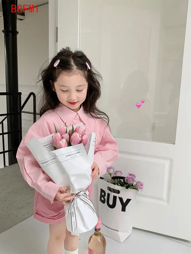 Fashion Baby Girl Pink Shirt Cotton Infant Toddler Child Loose Blouses Solid Color Spring Autumn Summer Teens kid Clothes 1-11Y