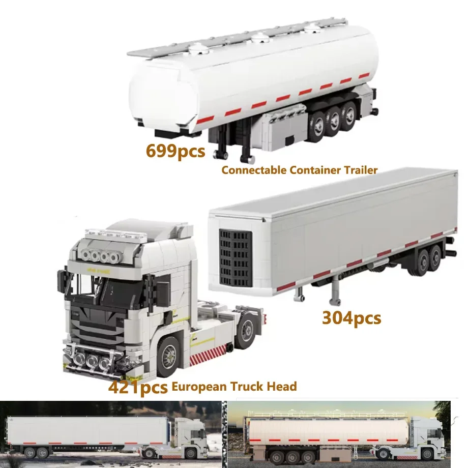 

420PCS European Truck Head Building Blocks Connectable Container Trailer Model Bricks Educational DIY Toys For Children's Gifts