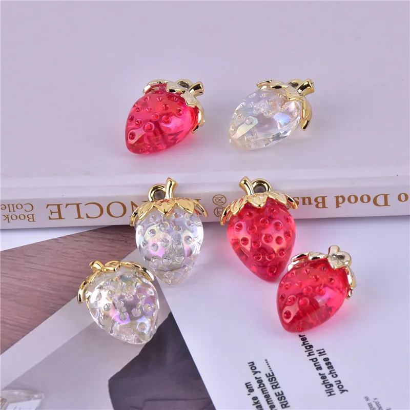 Mix 10pcs/pack 3D Strawberry Bling White and Red Color Fruit Resin Charms Earring DIY Fashion Jewelry Accessories