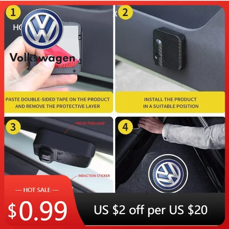 

For VOLKSWAGEN VW Polo B5 2025 Hot For Volkswagen 1/2Pcs Car Door Welcome Lights Laser Projector HD Courtesy Lamp Accessories Fo