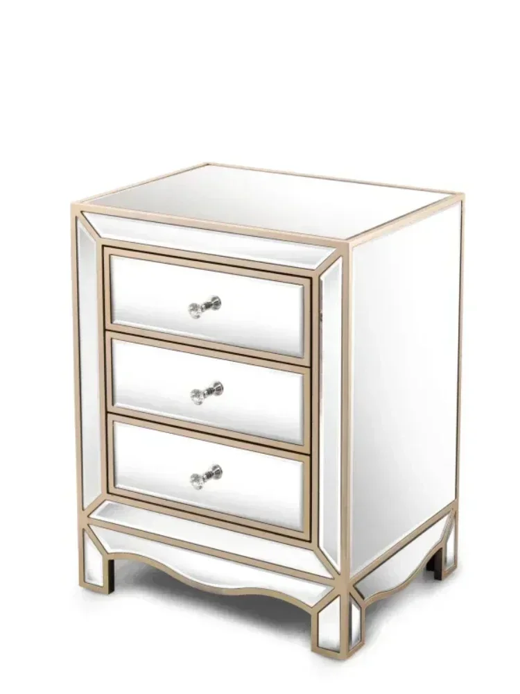 Champagne mirror nightstand three extraction cabinet, multifunctional bedside table W 19.7
