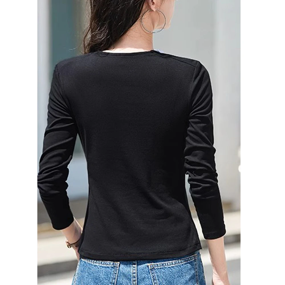 Grey pure cotton women's long sleeved spring style new fashion fake two-piece casual plus size top short