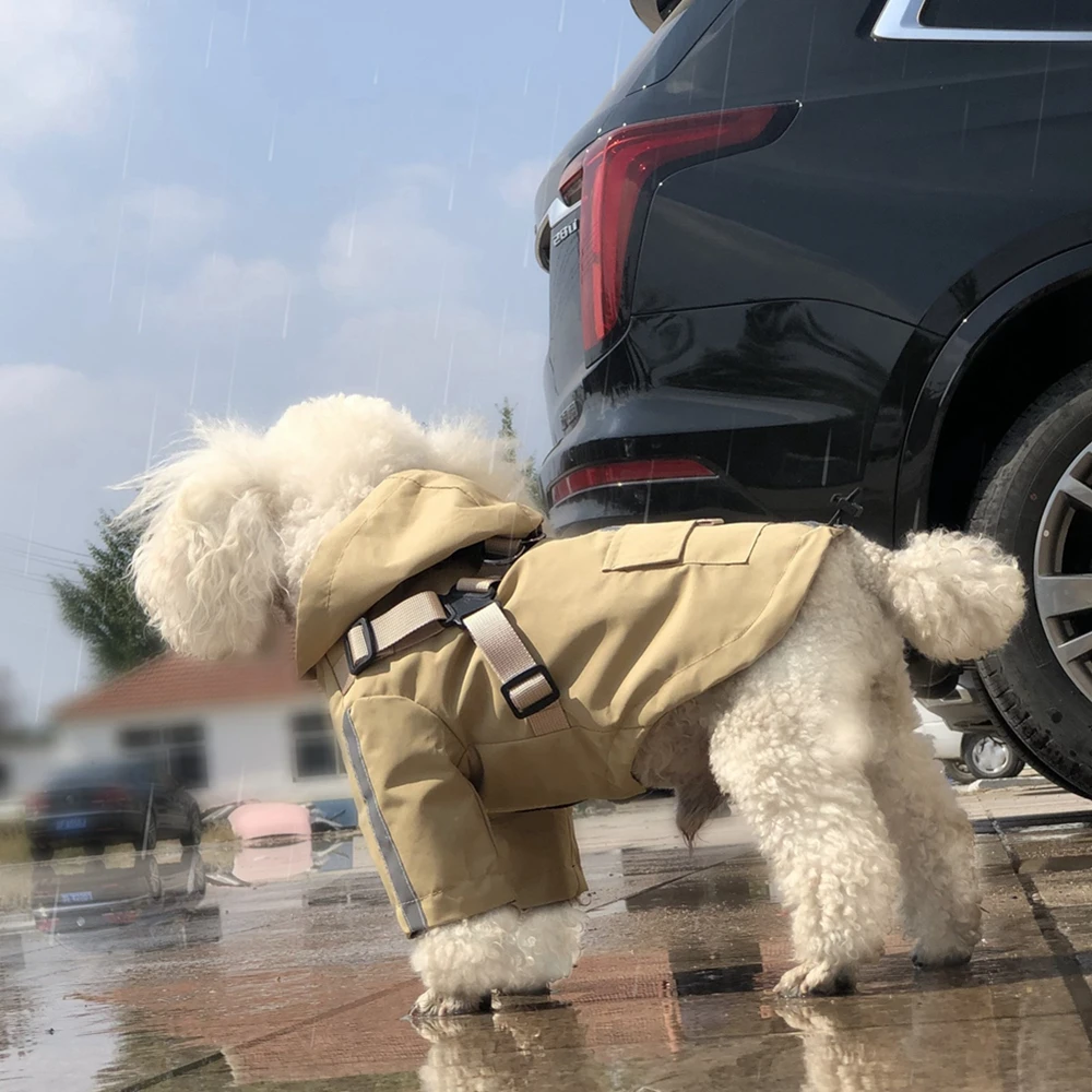 Pet Raincoat Dog Four Seasons Hooded Design Waterproof High Traction Pu Outdoor Reflective Poncho Puppy Coat Hoodie Cats Jacket