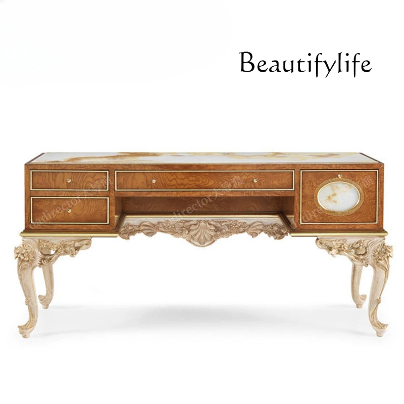 

European court solid wood dresser bedroom French marble luxury cosmetic table stool combination