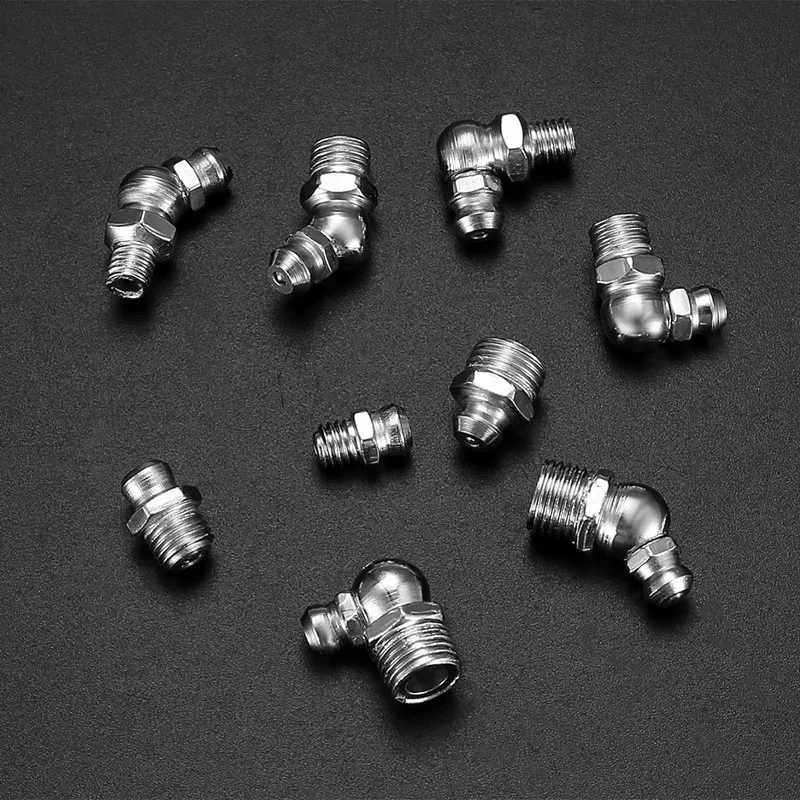 Kit de accesorios de grasa métrica, M6 de Metal M8 M10 45, surtido de grasa hidráulica de 90 grados Zerk para grasa mecánica en ángulo, 60 piezas