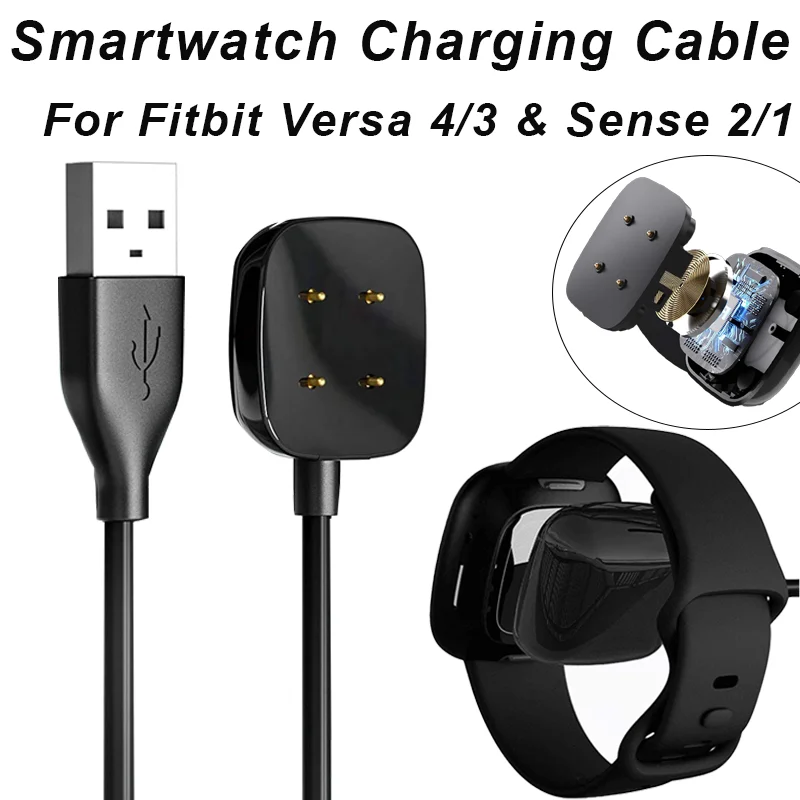 Para fitbit versa4/3 cabo de carregamento de substituição com suporte de doca usb magnético, compatível com fitbit sense2, cabo de carregamento usb