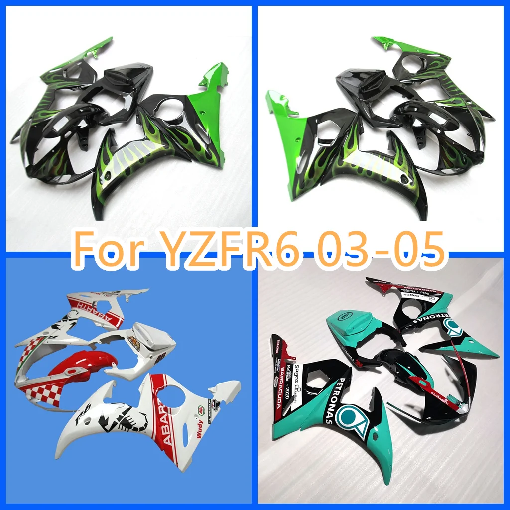 

Комплект обтекателей для YAMAHA 2003 2004 2005 YZF-R6 03 04 YZFR6 05 YZF R6 YZF600 Зеленое пламя в черном АБС-пластике