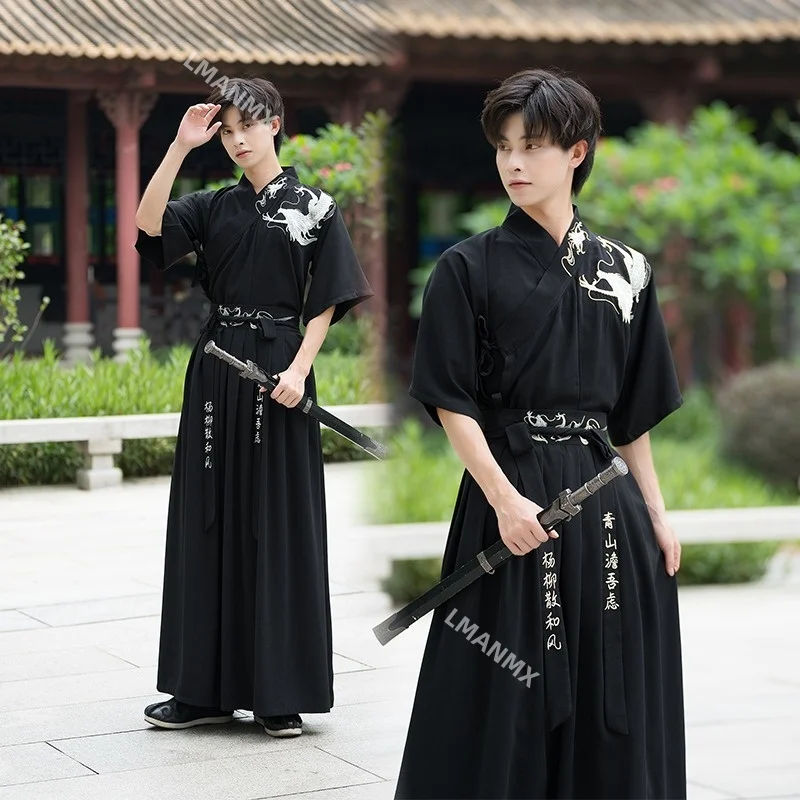 Japanese Kimono Dragon Embroidery Samurai Costume Traditional Hanfu Short Dress For Woman Or Men Yukata Asian Clothes Cosplay