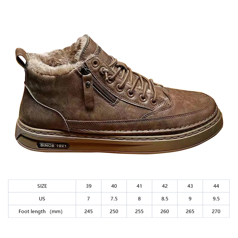 

PU Leather Warm Plush Shoes Waterproof Short Snow Boots Warm Ankle Boots Comfortable Mens Thickened for Outdoor Travel