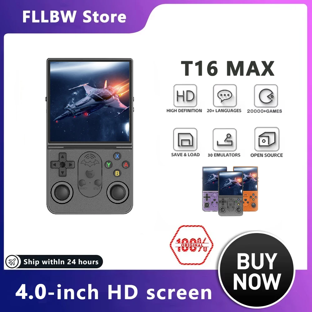 

FLLBW T16 Max Retro Handheld Game Console 4.0 Inch IPS Screen Video Portable Game Player Classic Gaming Emulator Open Source