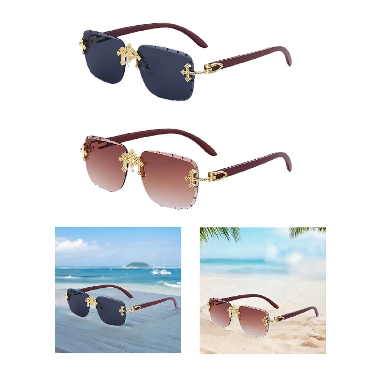 نظارات شمسية مستطيلة بدون إطار نظارات شمسية حديثة للقيادة نظارات بدون إطار للسفر والحفلات والسفر على الشاطئ في الهواء الطلق