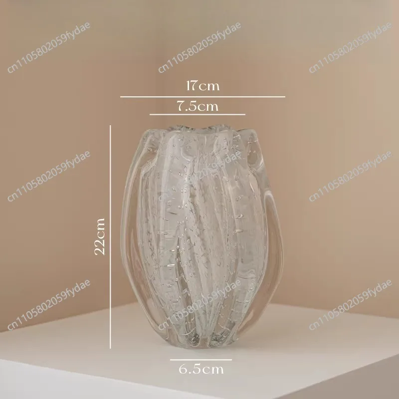 French glass vase ornament living room flower arrangement glazed light luxury high-end sense semi-natural designer flower