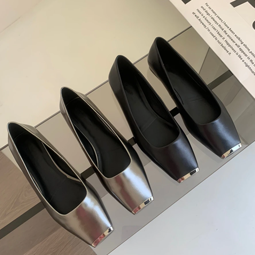 Withered French Fashion Flats Shoes Ladies Vintage Square Toe Slip-On Loafers Women Shoes Genuine Leather Comfortable Breathable