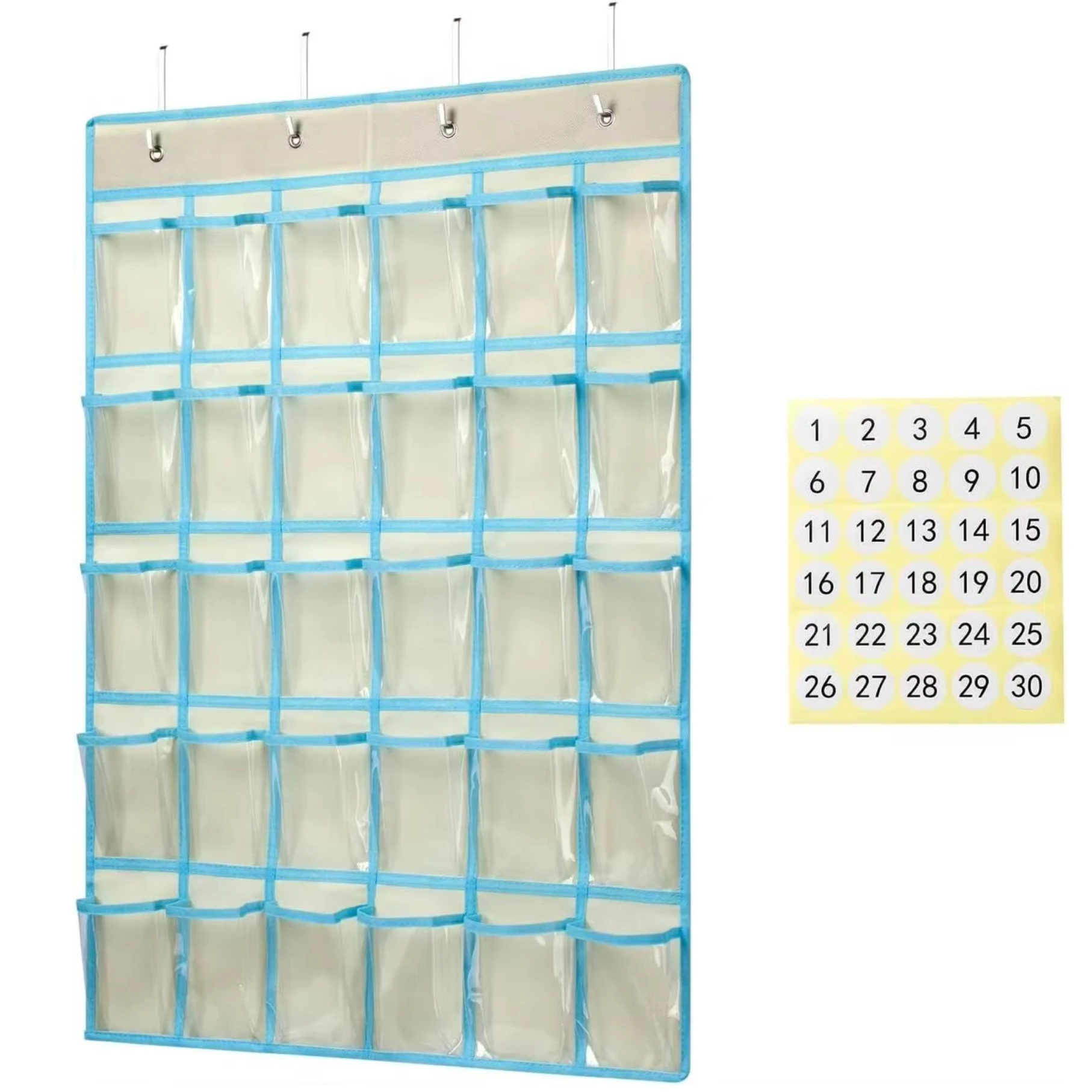 30 Pocket Chart Over Door Hanging Organizer Clear Pocket Numbered Classroom Storage Bag Teacher Homeschool Supplies Phone Holder