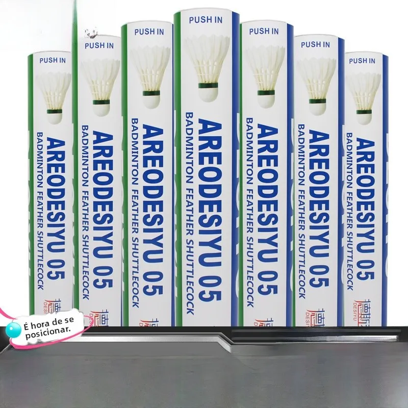 desyu-as05-badminton-shuttlecocks-12pcs-set-stable-round-duck-feathers-windproof-cork-head-for-competition-high-durability