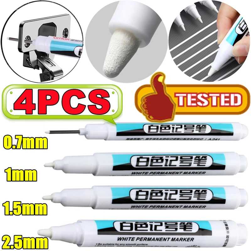 

1PC/4PCS White Marker Pen Oily Fine Tip Courier Waterproof Non-Fading Advertising Greeting Card Tire Glass Highlighter Pens Gift