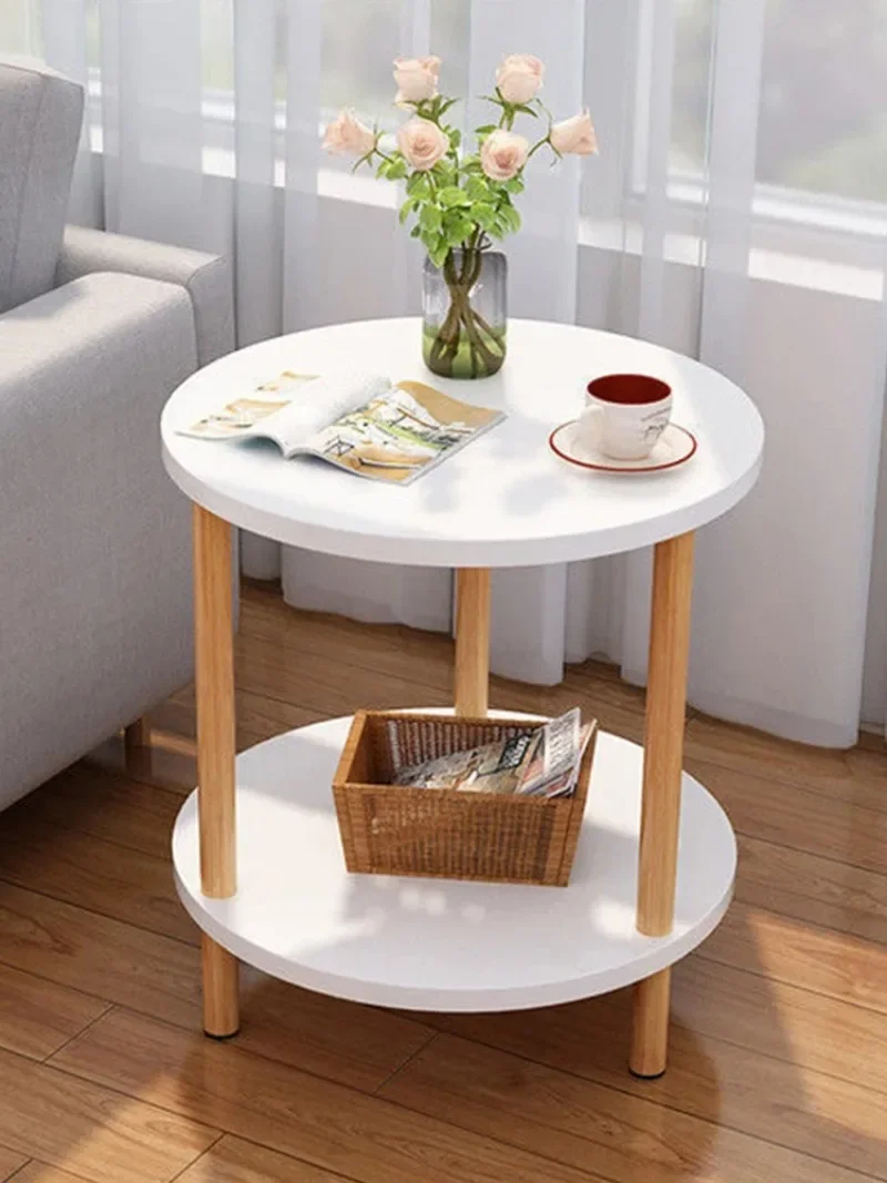 Wooden Modern Round Square Bedside Table Double-Layer Nightstand Home Office Bedroom Living Room Sofa Side Table Coffee Table image 2