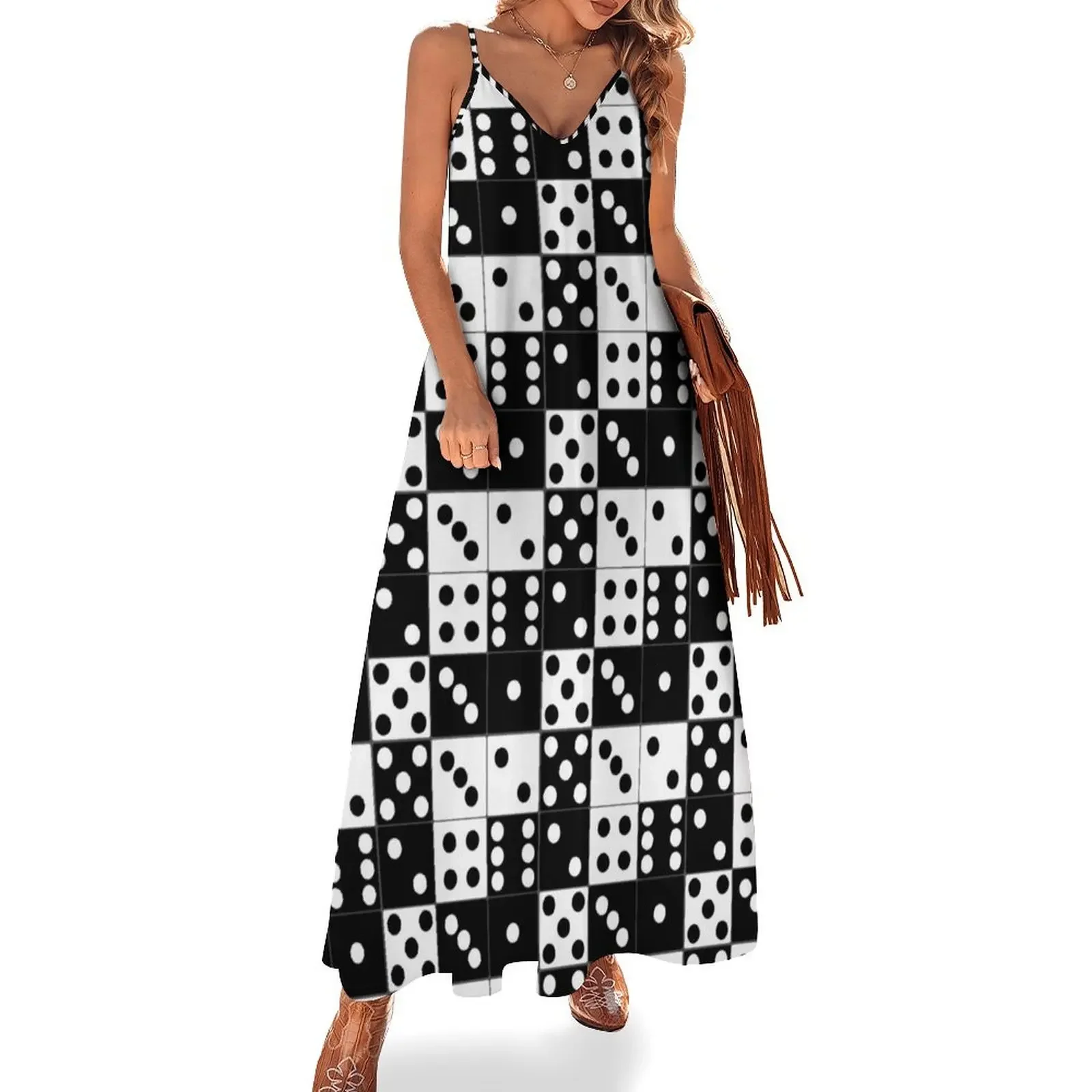 

65 MCMLXV Black and White Dominoes Pattern Sleeveless Dress summer women's dress 2025 Woman clothes Beachwear women dresses