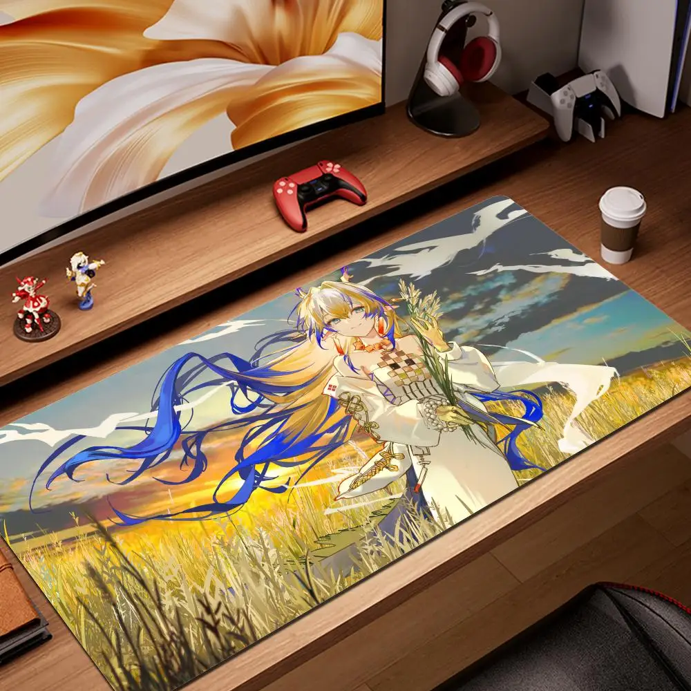 HYBXAXC Muismat Bureau Schattig HD Bureauonderlegger Uitgebreide gamingtoetsenbordmatten Grote XXL Gamer Arknights Shu Schattig meisje muismat 90x40