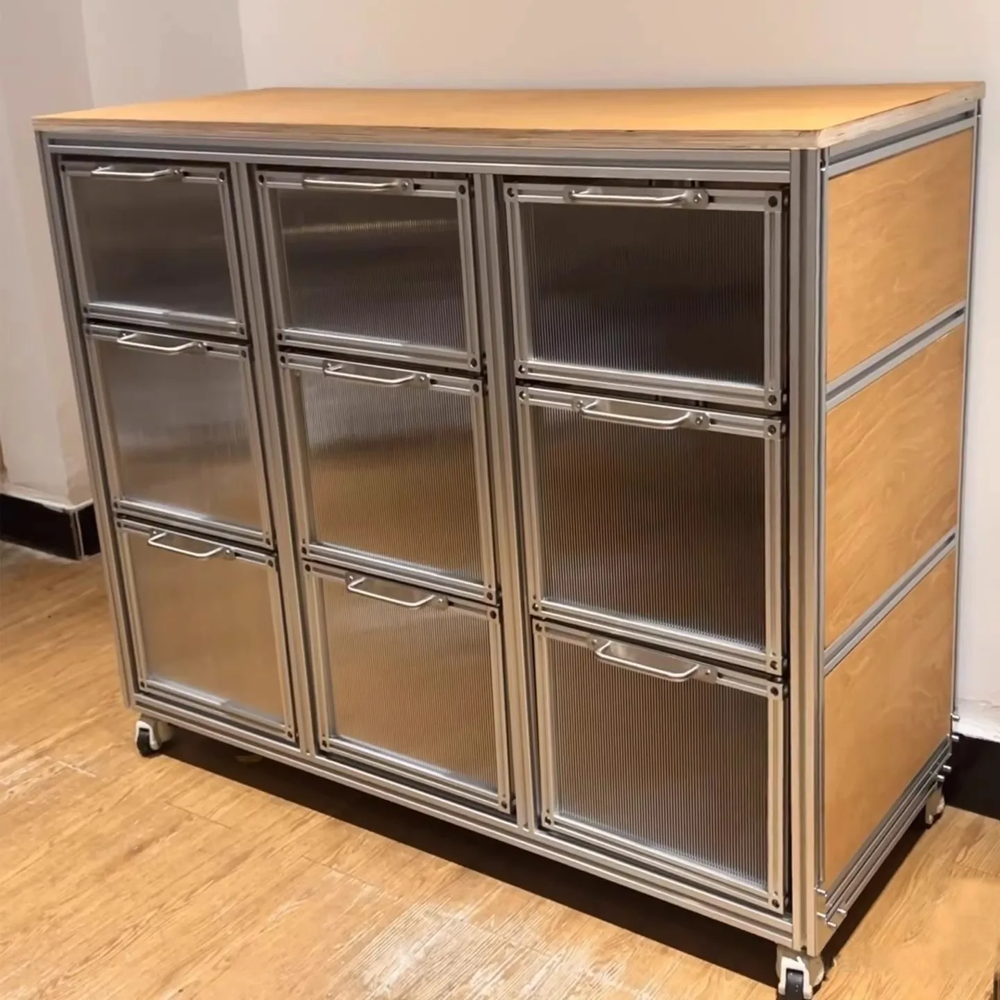 Birch Ocean Panel Aluminum Profile Side Cabinet Shop Coffee Cabinet Modern Storage Cabinet