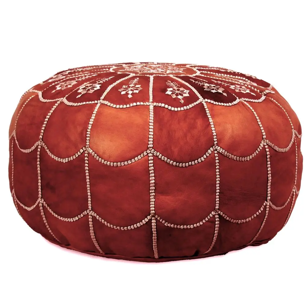 Arch Design Moroccan Leather Pouf Ottoman, Handmade, PreFilled, 100 Genuine Leather, 14 Height x 22 Diameter Boho Chic Footstoo