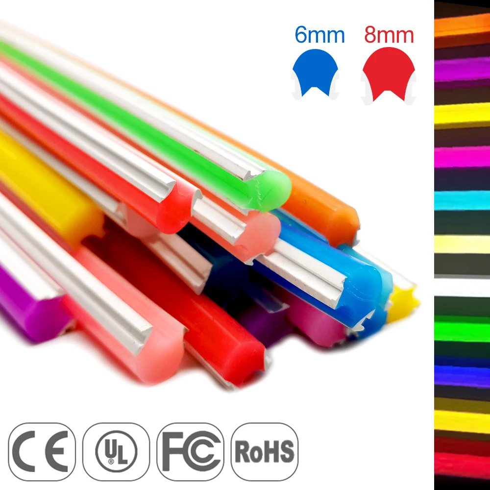 6mm 8mm Separation Neon Strip Flexible Soft Bendable Silicone Tube For DIY LED Light Sign Making IP67 Waterproof 12Colors 1m-20m