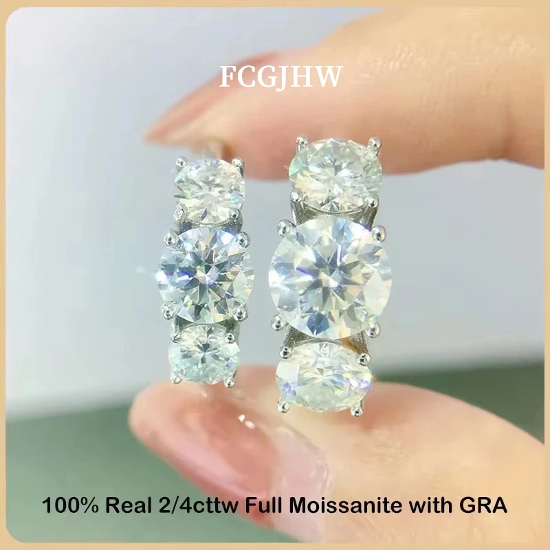 FCGJHW D Color 2/4cttw Moissanite Rings For Women Party Jewelry GRA S925 Sterling Silver 3-Stone Diamond Ring Wedding Band 2026
