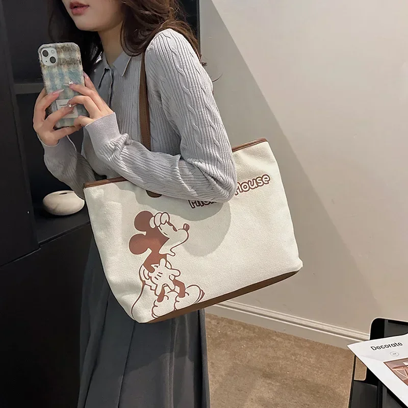 

Disney Mickey Mouse Shoulder Bag Women 2024 New Large Capacity Canvas Tote Fashion Handbag Student storage Bag