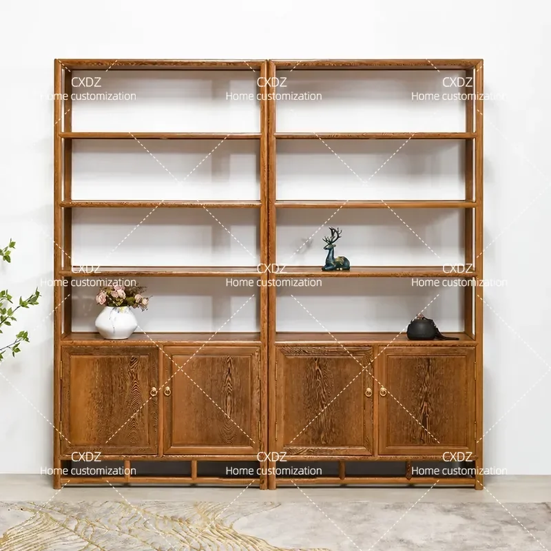 All Solid Wood Bookshelf Multi Layer Storage Rack Simple Display Shelf Chinese Style Bogu Partition Organizer for Home Office