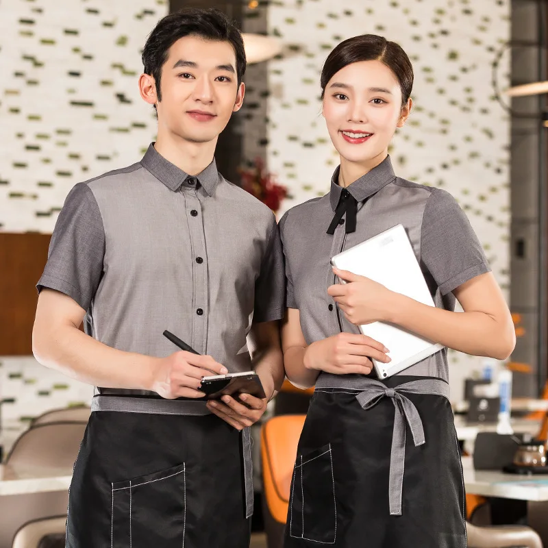 

Hotel Work Clothes Summer Women's Restaurant Western Restaurant Coffee Shop Catering Waiter Short Sleeve Shirt Hot Pot Shop Unif