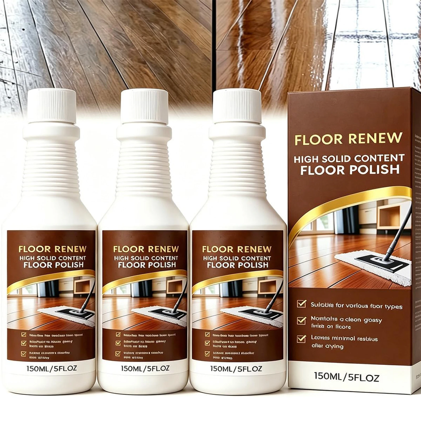 Floor Shine Restorer Restores Luster and Texture 150ml High-Solids Floor Polish Quick-Drying for Hardwood Flooring Protection