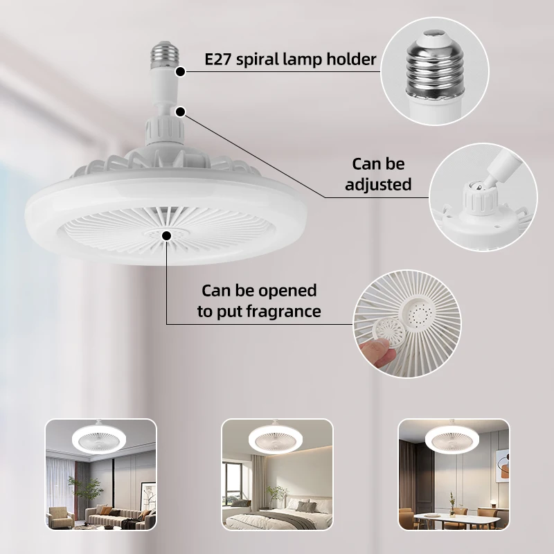 Ventilatore telecomandato Plafoniera Dimmerabile Ventilatore da soffitto a LED con luci E27 24W/30W/40W/80W Per la casa Soggiorno Inoor Illuminazione