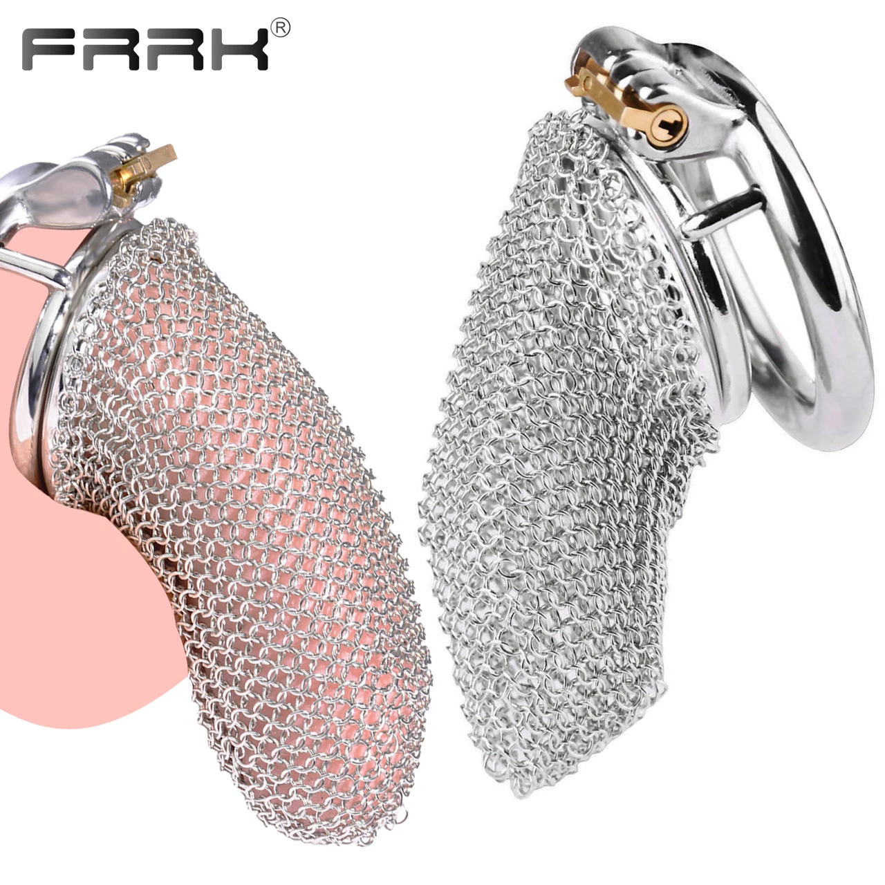 FRRK-Grand Cock Armor Mesh, Chasteté Masculine en Acier Inoxydable, Jouets Sexuels pour Adultes, Boutique pour Hommes, BDSM