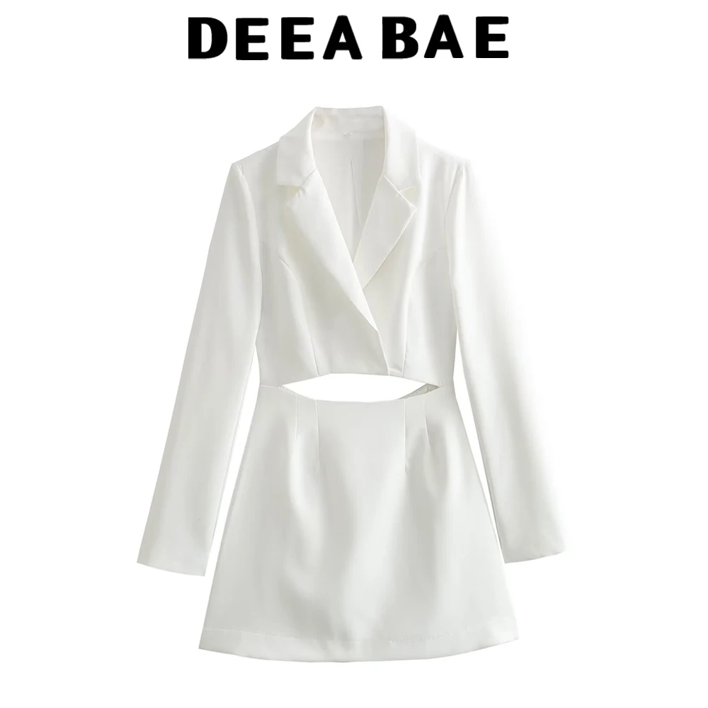 DEEABAE 2025, Herbst, neue Damenbekleidung im europäischen und amerikanischen Stil, gefälschtes zweiteiliges Minikleid mit offenem Oberteil, Anzugjacke