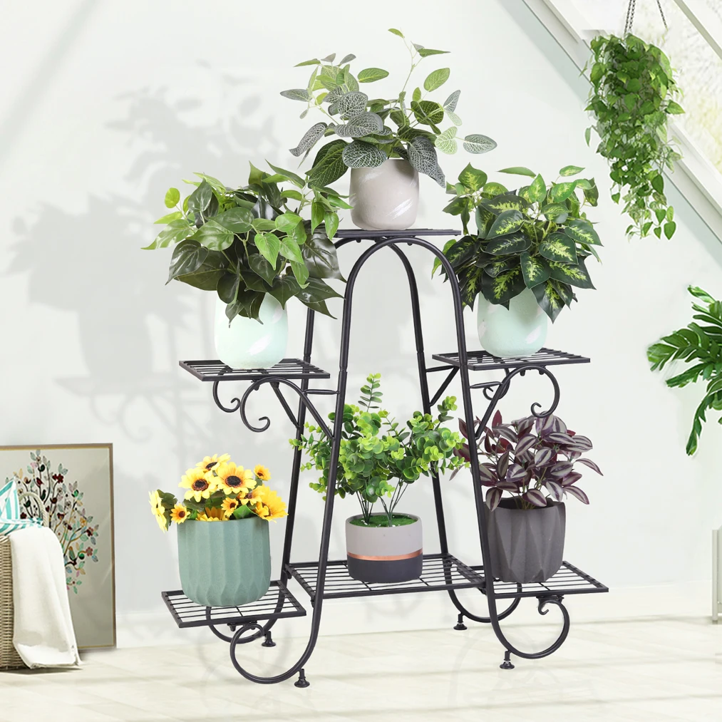 Multi tier Metal Plant Stand Garden Patio Flower Rack Step Design Outdoor Indoor Wrought Iron