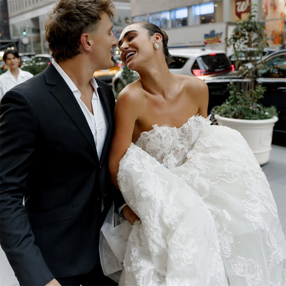 Vestido De novia De tul De un hombro con apliques De encaje en 3D, vestido De novia De línea a con escote Corazón, vestido De novia Sexy