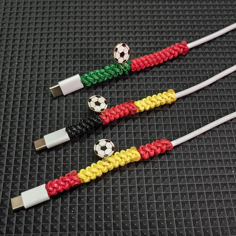 

Football Themed Handmade Braided Fast Charger Cable For Apple iPhone 17 Air 16 Pro Max 15 Plus Soccer Fan Gift 60W PD Dual USB-C