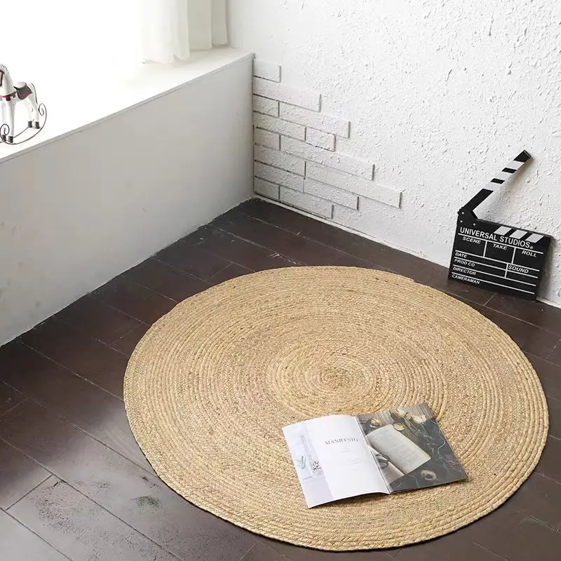 Natural Bulrush Grass Hand-woven Small Rugs Straw Carpet Rattan Mats for Living Room Table Japanese Tea Room Water Gourd Rug