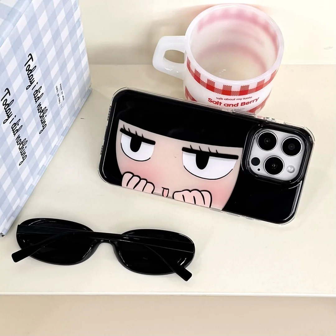 

Cartoon Cool Black Eyes Funny anime Girls protect Iphone Case Is Suitable for Iphone 16 15 14 13 Pro Max Phone Cover Anti-Fall