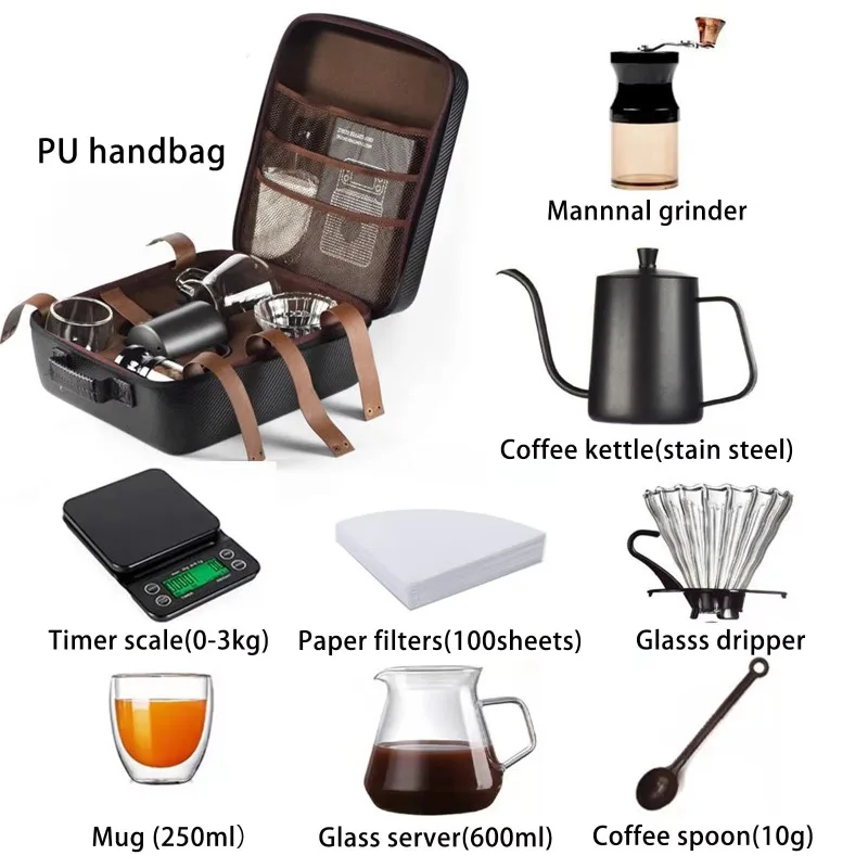 Arabic travel coffee Gift Set 60 Dripper Server Grinder Scale Coffee Kit with Timer Travel Bag V600 coffee set