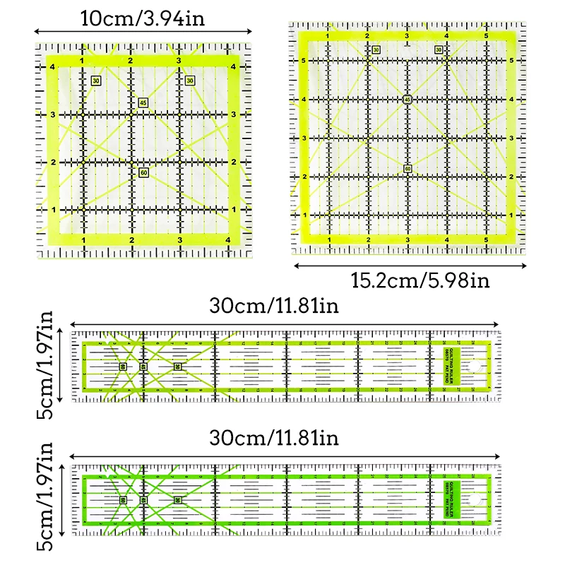 For DIY Sewing Measuring Tools Drawing Ruler Green/Colorful Acrylic Patchwork Ruler Square/Rectangle Ruler Clothing Craft Tools