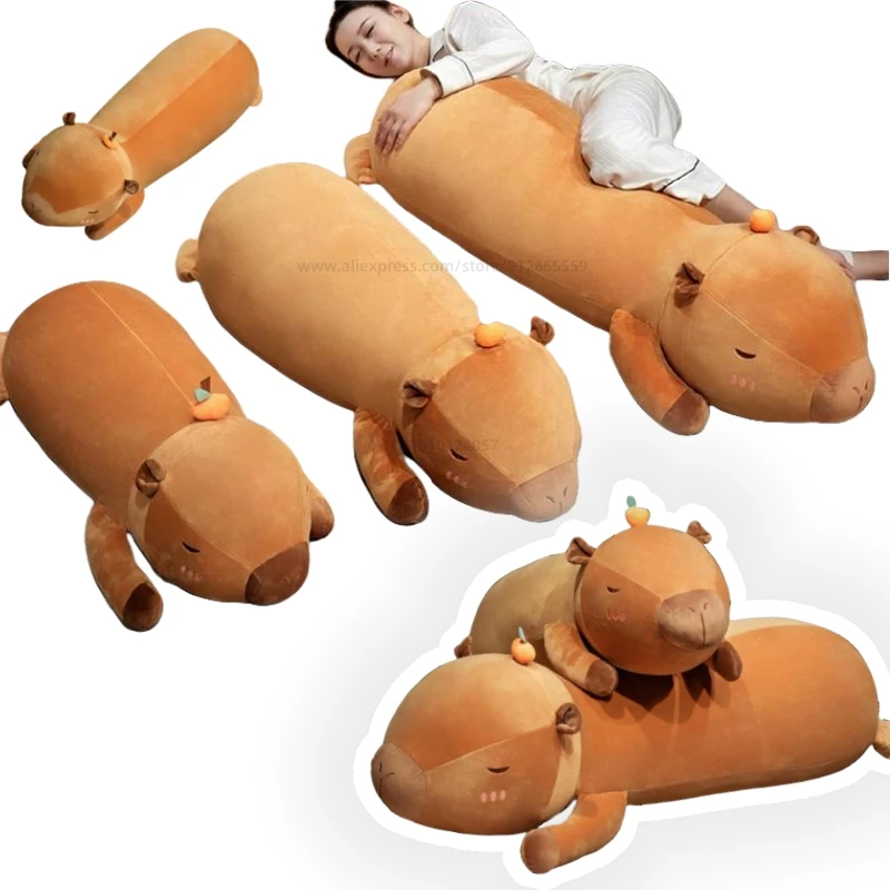Cute Capybara Long Throw Pillow Animals Dolls Super Soft Creative Plush Toys Soothing Doll Girls Boys Birthday Gifts Home Decor