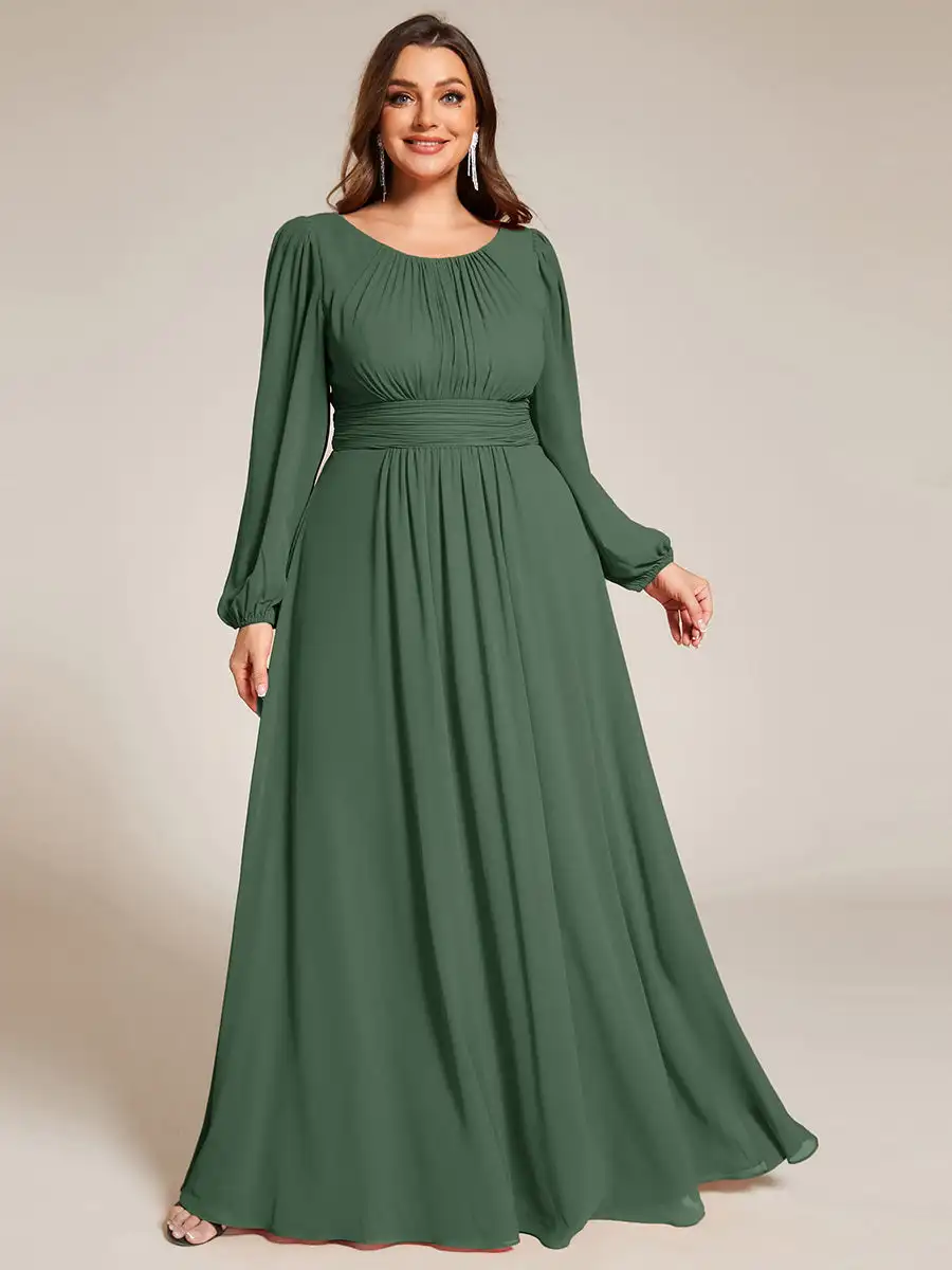 Plus size Evening Dresses Long A LINE Full Sleeve O-Neck Chiffon Floor-Length Gown 2024 Ever Pretty of Simple Prom Women Dress