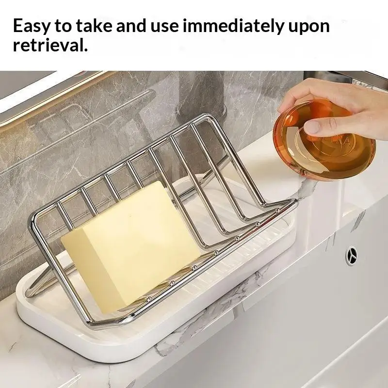 Slope Design Stainless Steel Soap Rack Bathroom Countertop Draining Soap Holder Creative High End Home Kitchen Storage Soap Dish