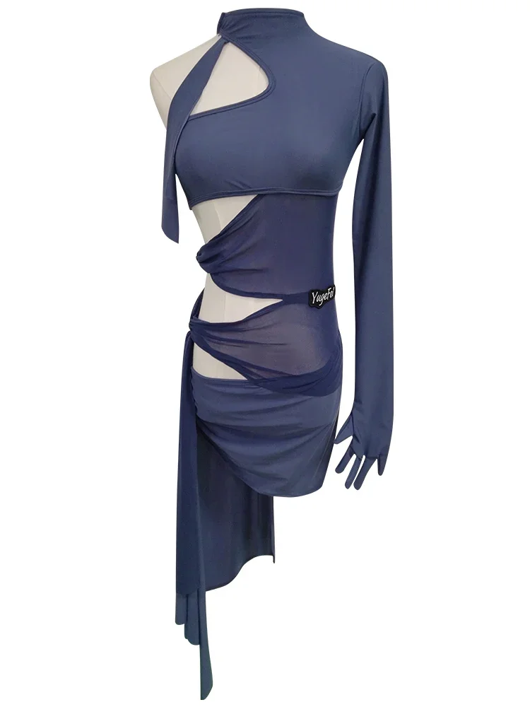 라틴 댄스 드레스 긴 소매 레오타드 신디자인 볼룸 연습복 소녀용 우아한 공연복