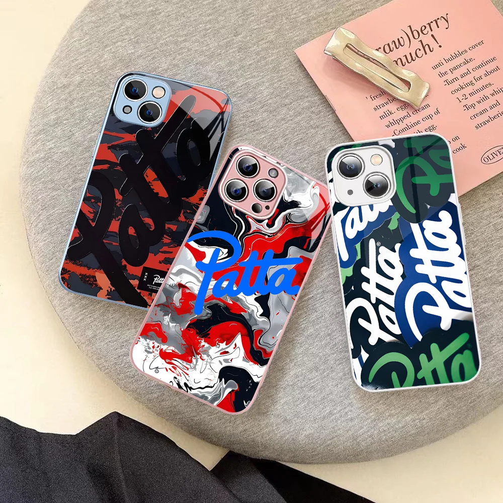 Fashion P-patta Phone Case Tempered Glass For Iphone 14 13 12 11 Pro Mini XS MAX 14Plus X XS XR Cover